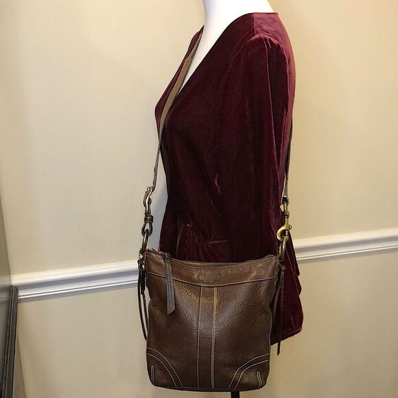 COACH Brown Tumbled Leather Crossbody Tote Shoulder Bag Exterior Zipper Pocket - Picture 4 of 16